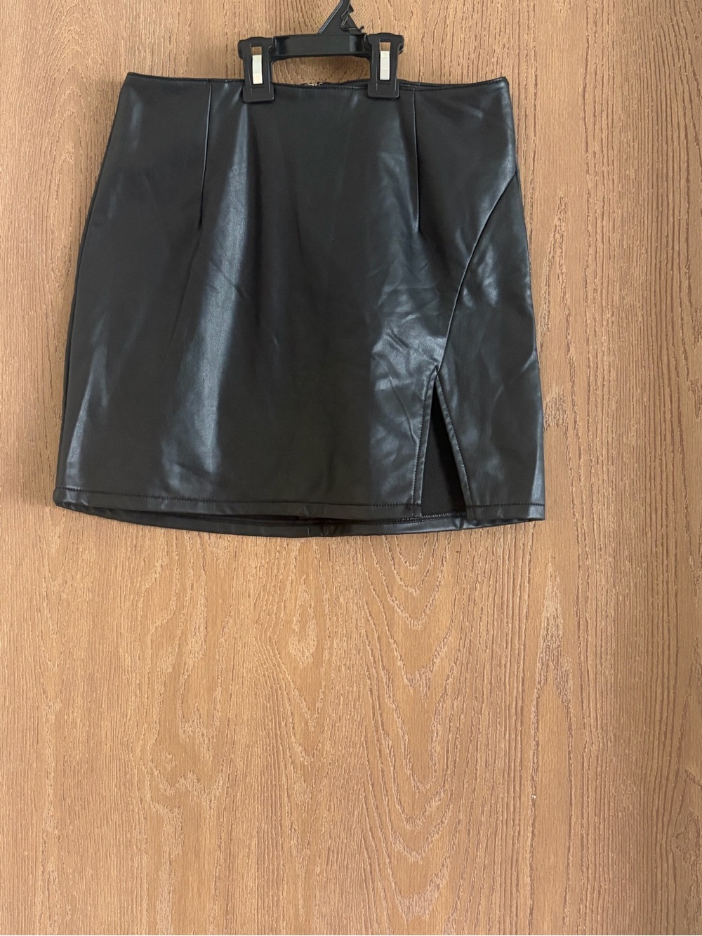 Rewash Black Faux Leather Mini Skirt with Side Slit Detail